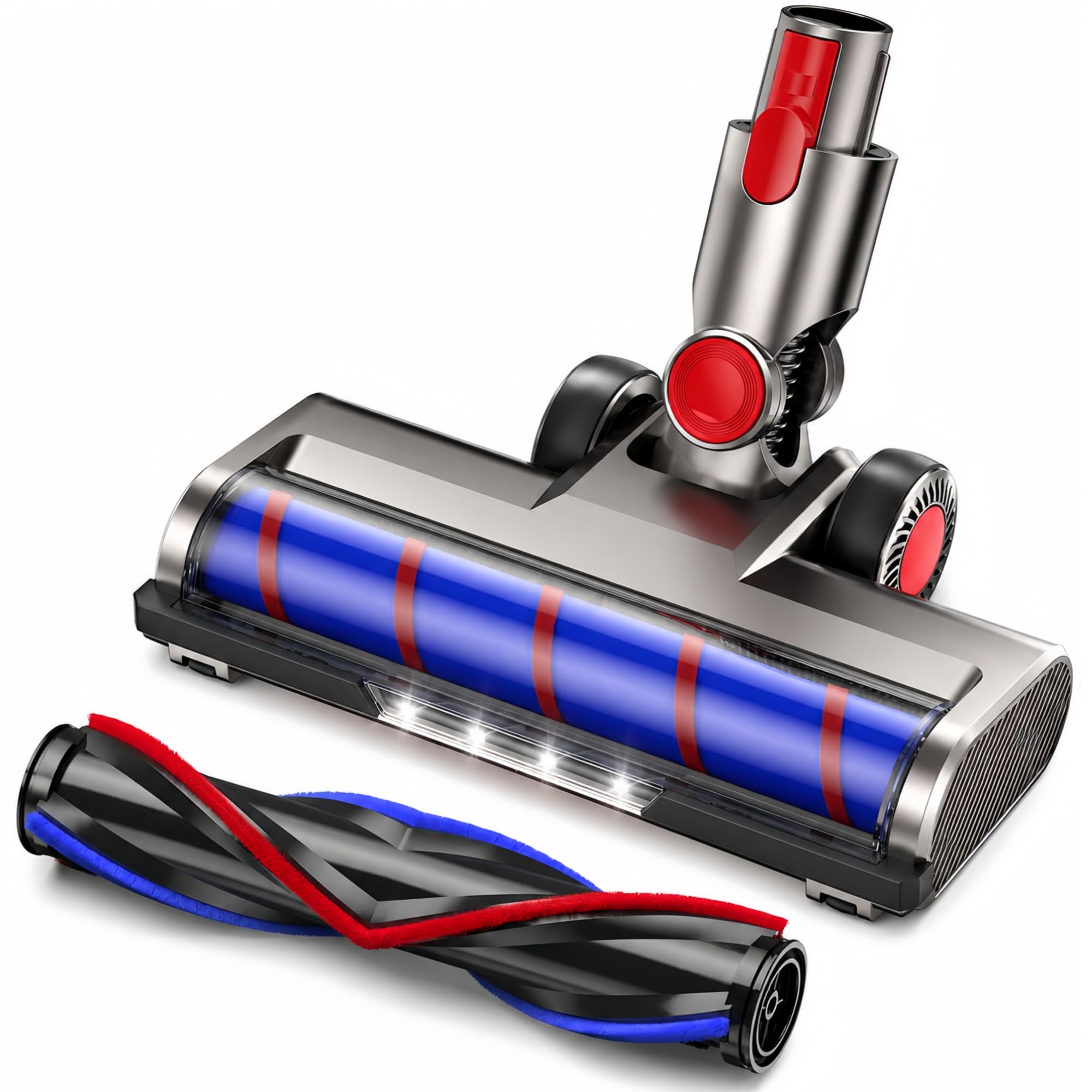 Bodenbürste Ersatzteil für Dyson V7 V8 V10 V11 V15 Staubsauger Zubehör, Elektrischer Bürstenkopf Aufsatz mit 4 LED-Lichtern und 2 Walzen für Hartboden und Teppich, 180° Drehbarer Motorhead Bodendüse