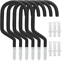 Etoolia 6-Pack Heavy Duty Garage Hooks - 50lb Capacity Vinyl Coated Bike Storage Hooks for Wall/Ceiling, Tools, Hoses (5.7")