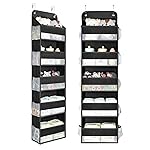 Yecaye 2 Pc Over the Door Organizer with 5 Bins 10 Side Pockets, 44lbs Load Hanging Bathroom and Bedroom Organizer, behind the Door Hanging Organizers for Nursery Newborn Baby Essential Stuff Black