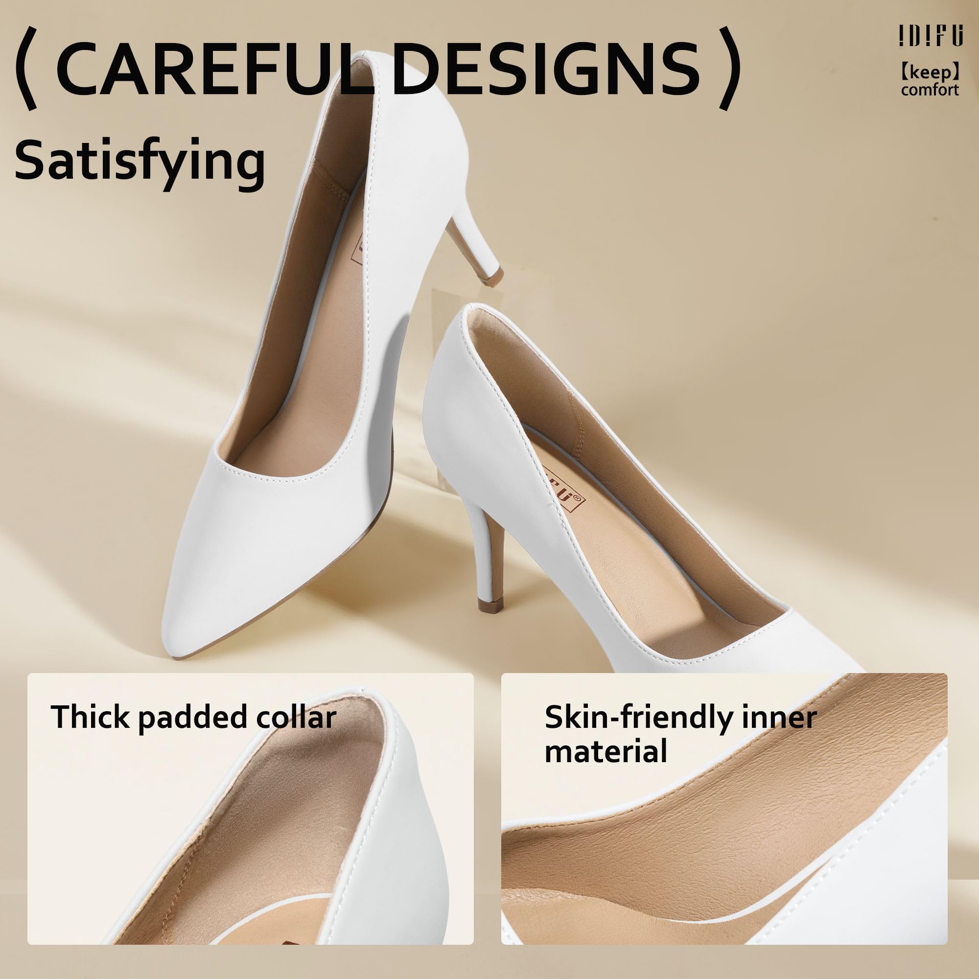 IDIFU IN3 High Heels Pumps Closed Toe Heels Women's Pumps Stiletto Pointed Toe Dress Shoes Wedding Prom Bridal Work Office Bride Guest Trendy Dressy Fashion Comfortable Pump Shoes