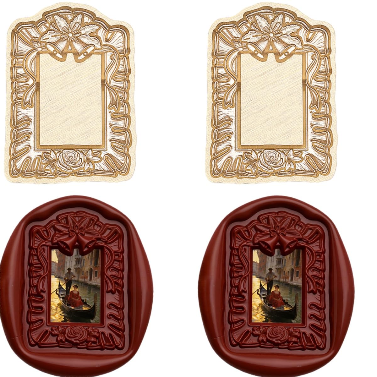 Embossed Frame Wax Seal Stamp Kit- Rectangle & Oval & Heart 3D Relief Photo Frame Seal Stamps with Wood Handle, Retro Sealing Wax Stamp for Wedding Invitations, Letters (2A)