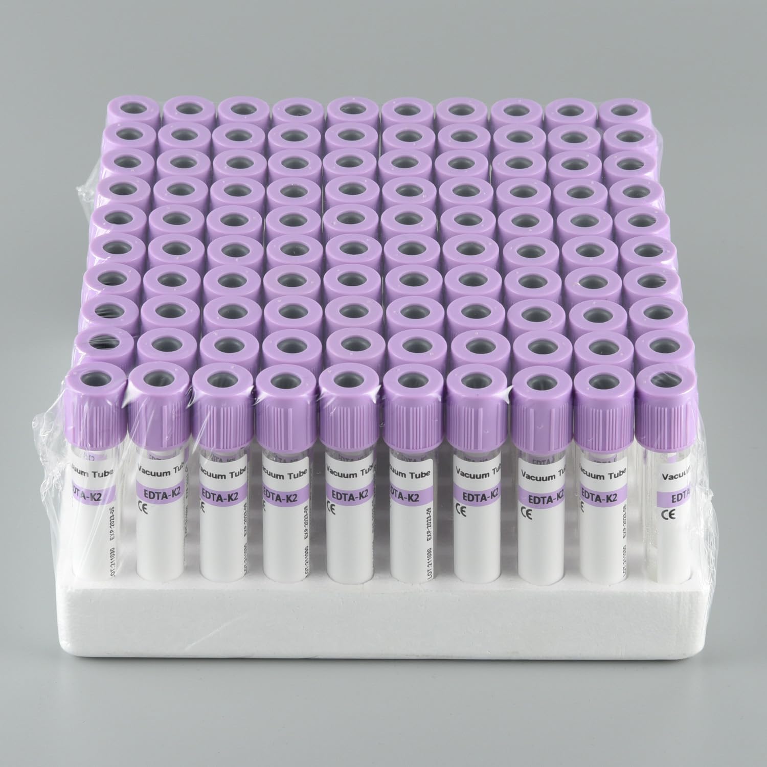 100PCS Vakuum-Blutentnahmeröhrchen, 5ml/10ml Kunststoffröhrchen Mit Lila Deckel, Zusatzstoffe EDTA K2, Einweg-Vakuum-Blutentnahmeröhrchen, Für Den Laborgebrauch