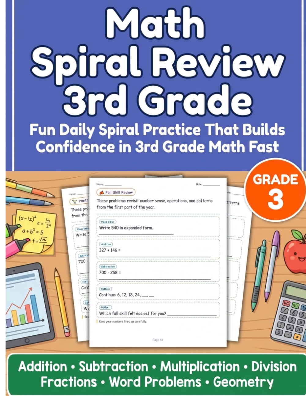 Math Spiral Review 3rd Grade: Daily Practice Workbook with Spiral Review, Word Problems, and Common Core-Aligned Activities | 3rd Grade Math Workbook ... (Complete Math Spiral Review Workbook Series)