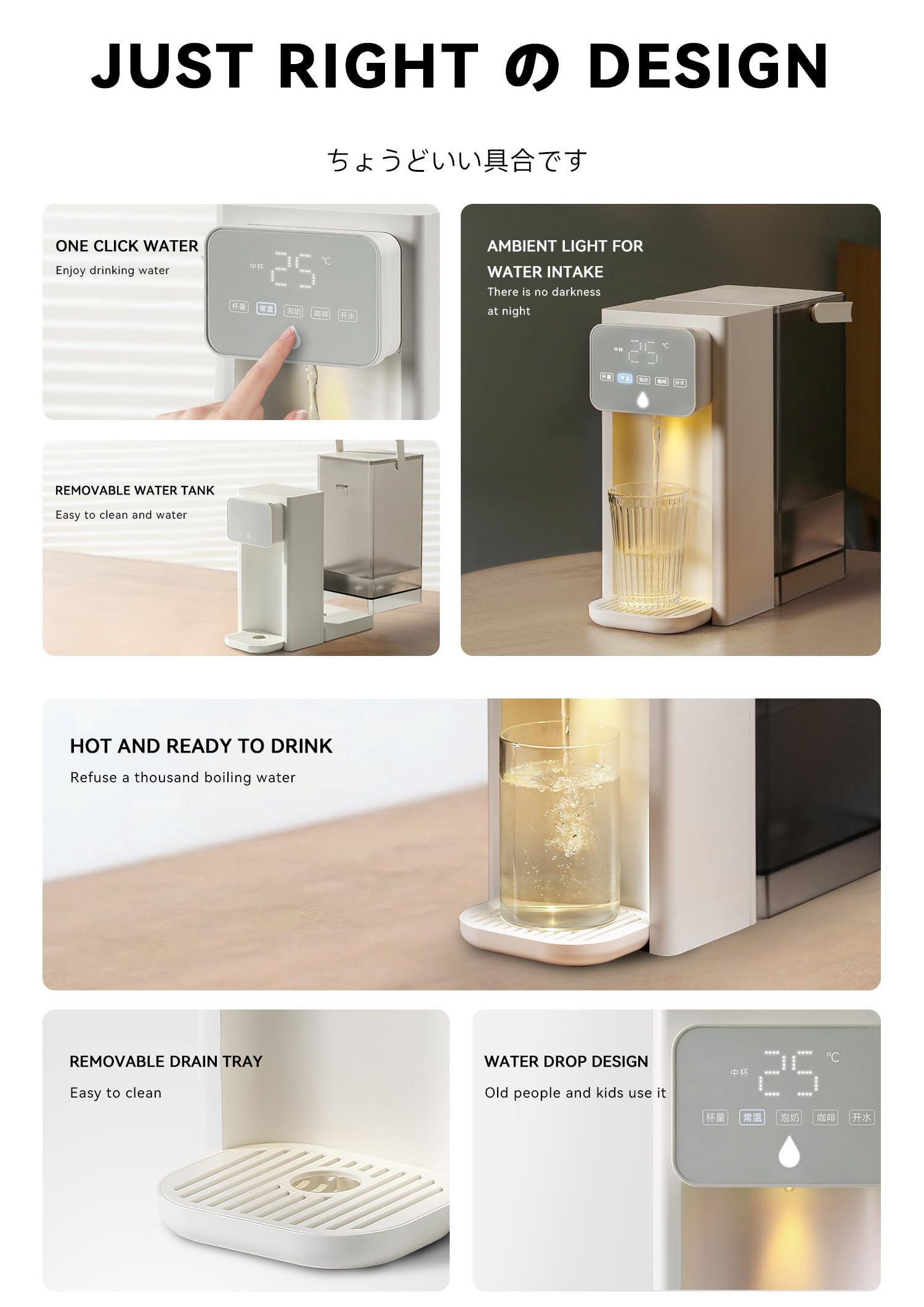 Distributore di Acqua Calda da 3 Litri, distributore di Acqua da Tavolo, 4 preimpostazioni di Temperatura, bollitura Rapida da 2000 W, 3 scelte di Volume dell'Acqua con Luce Notturna a LED
