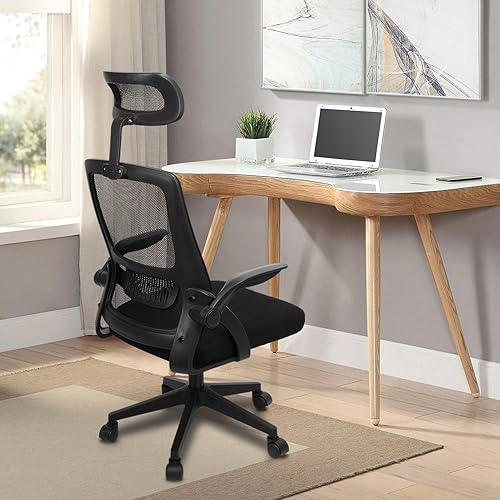 Miniatura 2 de Silla de oficina ergonómica de malla, silla de escritorio con respaldo alto y soporte lumbar, silla giratoria de altura ajustable para computadora