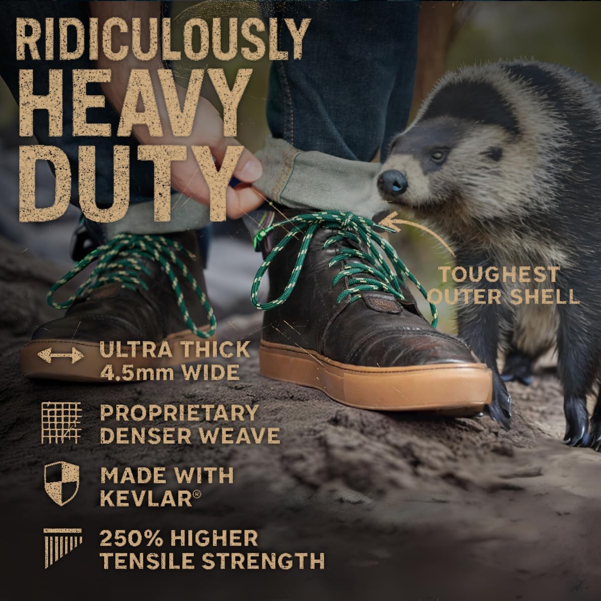 Honey Badger Boot Laces, USA Made Indestructible Shoelaces, Round Heavy Duty Bootlaces for Work & Hiking - Image 3