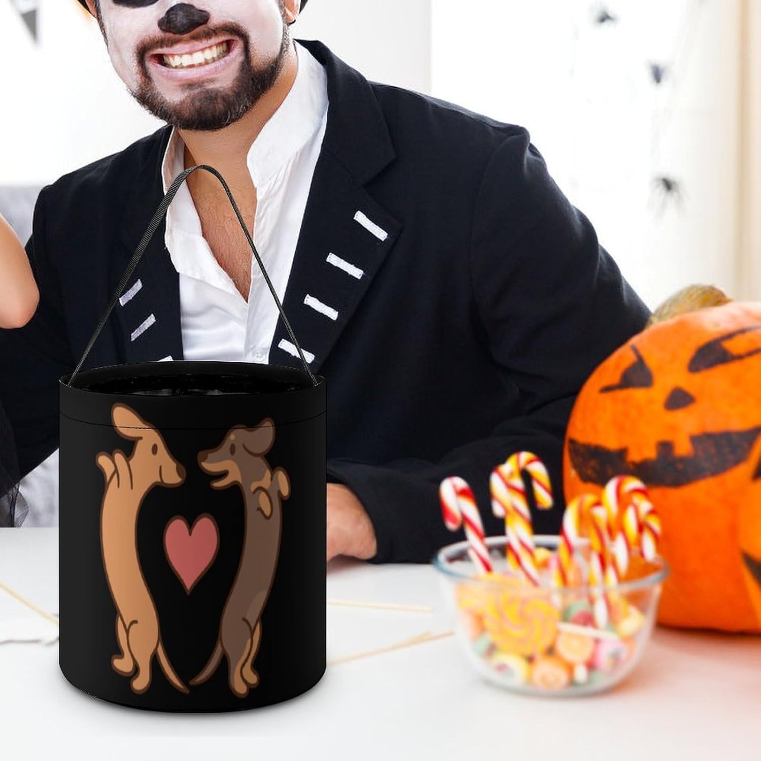 Sausage Dogs Heart Halloween Treat Bag Reusable Candy Basket Tote Goody Bags Gift Party