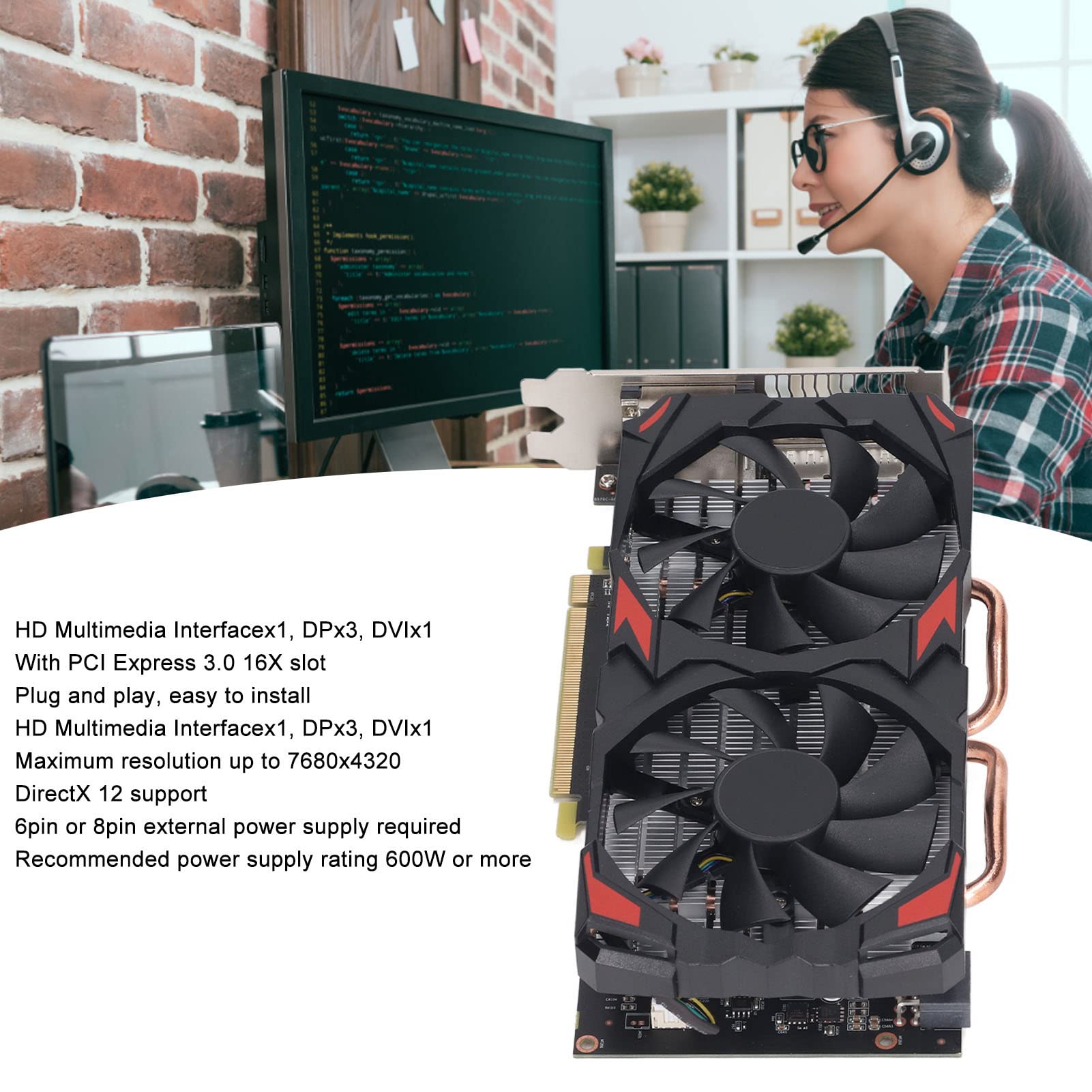 Karta Graficzna RX580 z 8 GB Pamięci GDDR5, rozdzielczość 7680 X 4320, Dwa Wentylatory, Wysoka wydajność w Grach, Obsługa Systemu10 11 Vista (RX580 8GB GDDR5 256BIT)