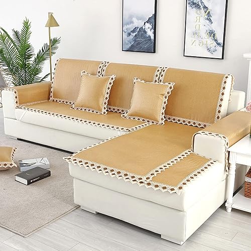 Funda de sofá modular, transpirable, antideslizante, de verano, de ratán, protector de cojín de bambú para sofás234 asientos para perros, gatos,