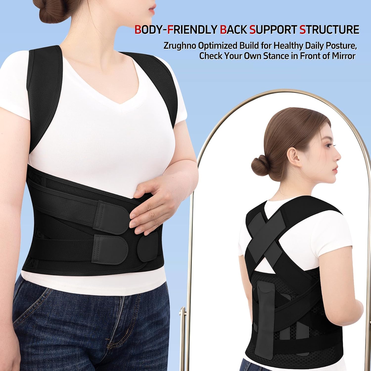 Posture Corrector for Women and Men Back Brace Straightener Scoliosis Spine Support Hunchback Upright Instant Thoracic Relief Pain Adjustable Shoulder Straps Kyphosis (Black, Medium)
