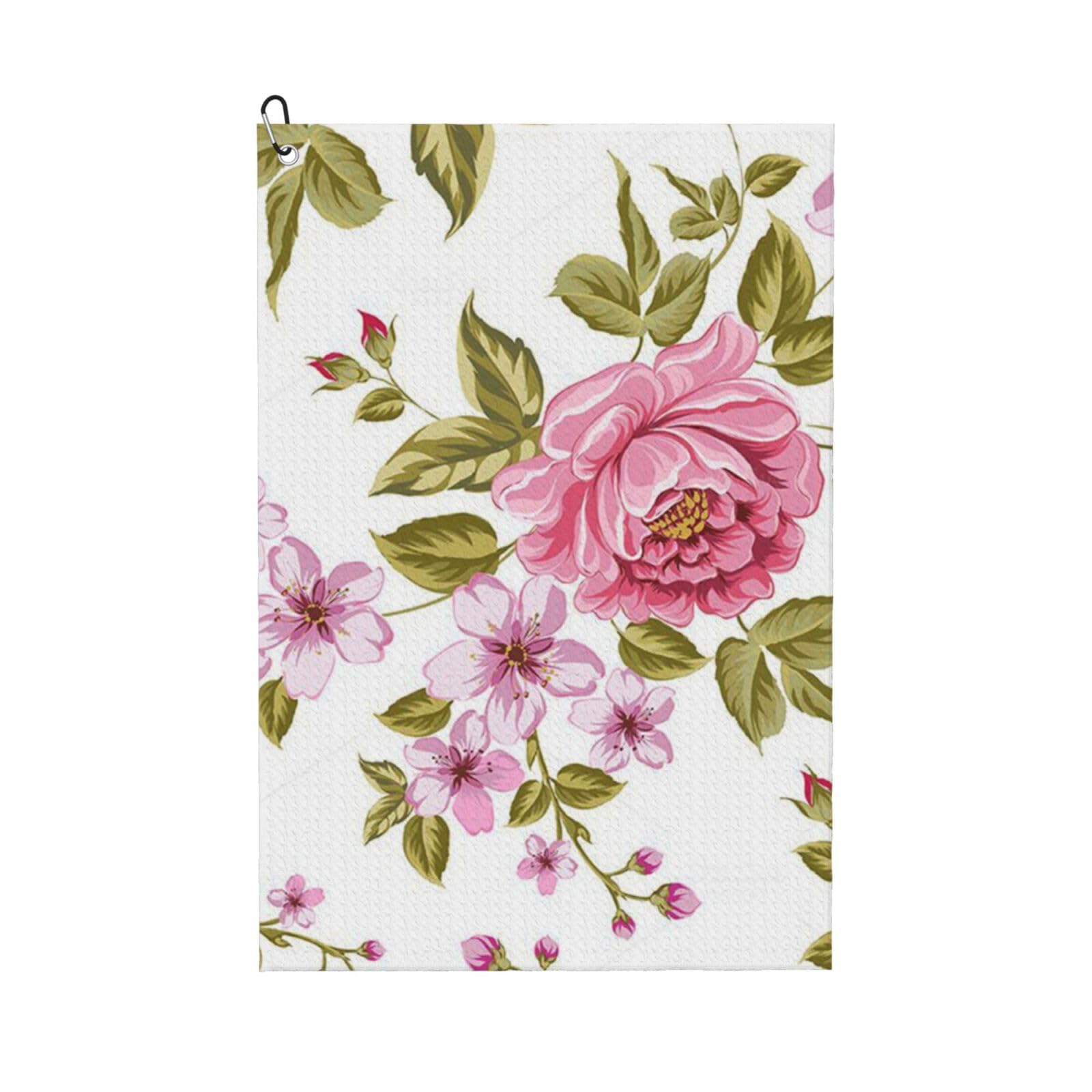 Hnnkloy Straw Pink Peonies, 16x24 in Portable Waffle Golf Towels with Carabiner Clip for Golf Bag