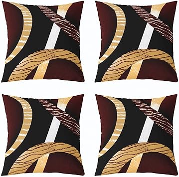 Black Brown Grid Circles Throw Pillow Covers 16x16 Inch Set of 4 Geometric Watercolor Retro Stripes Spiral Pillow Cases for Teens Adults Modern Lines Plaid Simple Style Cushion Covers for Car Sofa