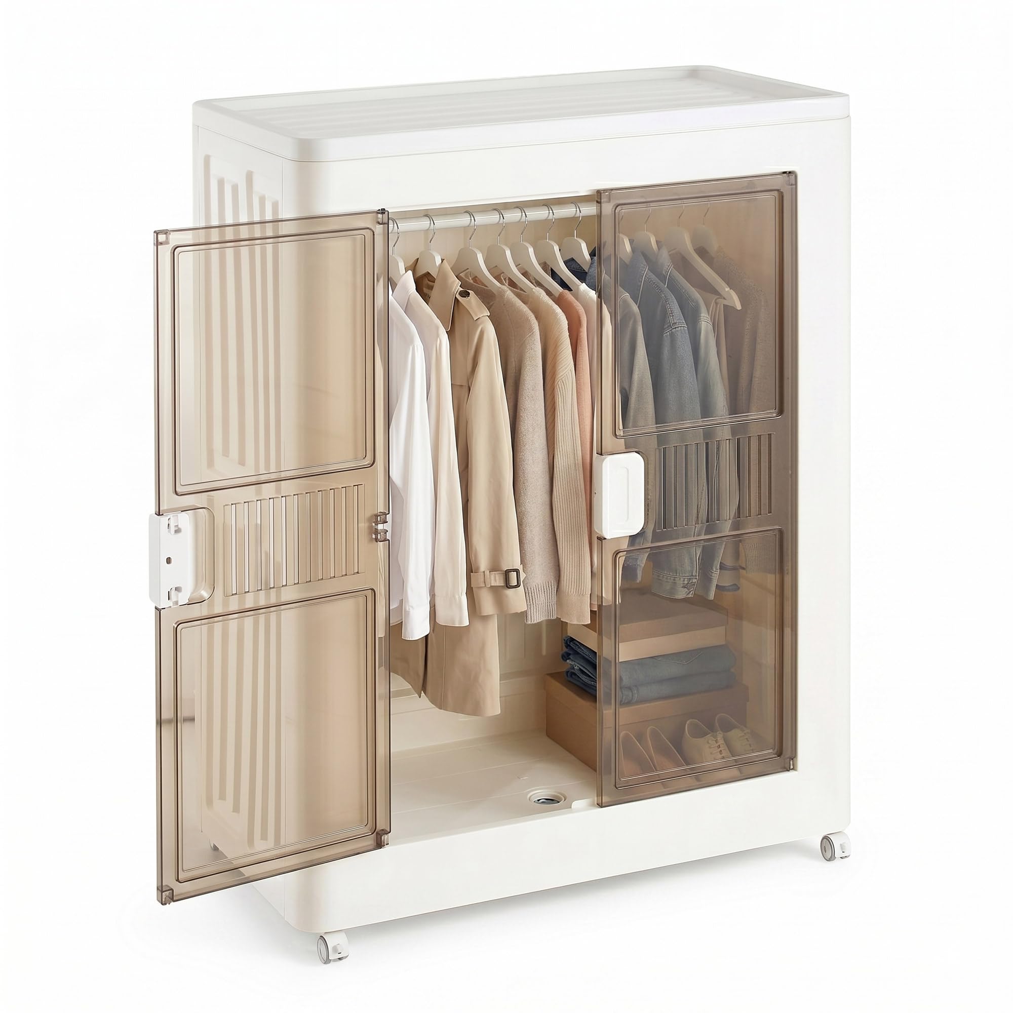 Well Home Cajas de almacenaje apilables con puerta frontal, Organizador modular plegable con ruedas, Modularidad eficiente, Multiespacios, Armario plegable con 1 Compartimento