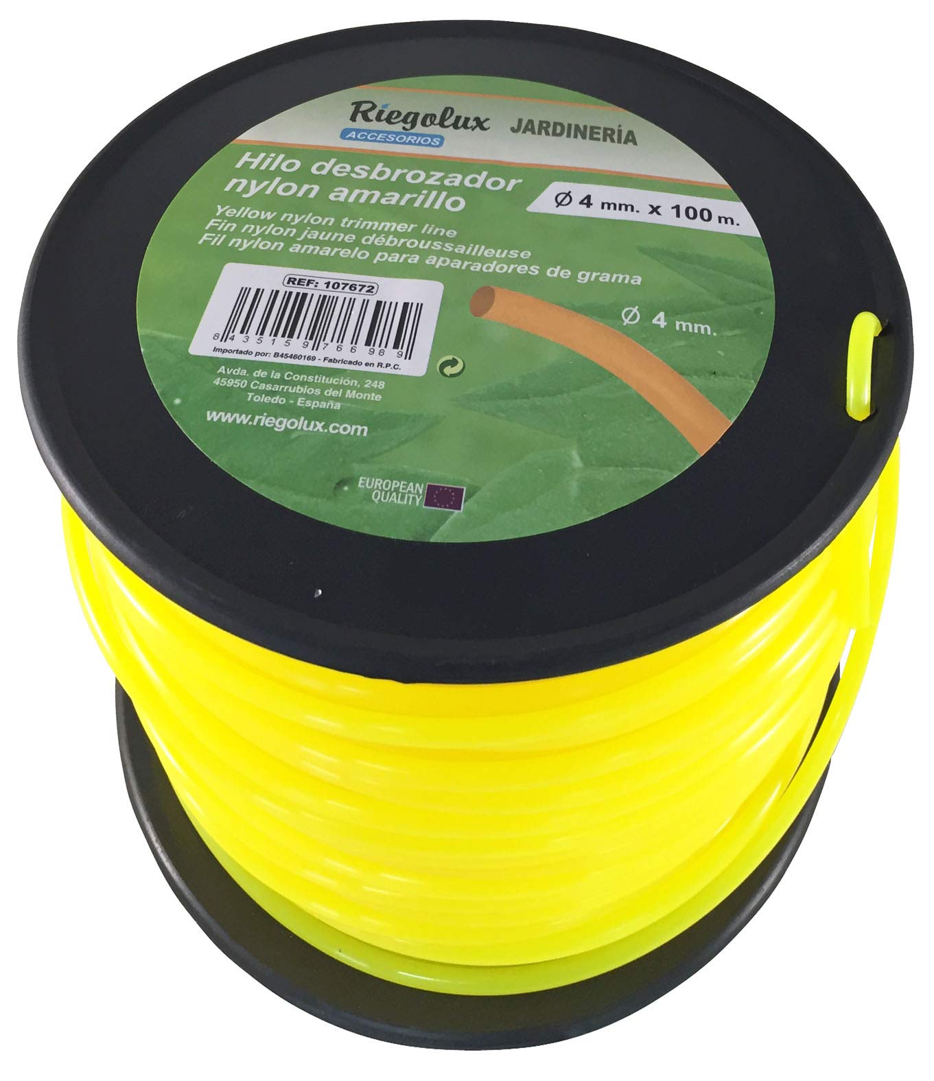 RIEGOLUX 107672 Hilo Desbrozadora Nylon Redonda, Amarillo, 4 mm x 100 m