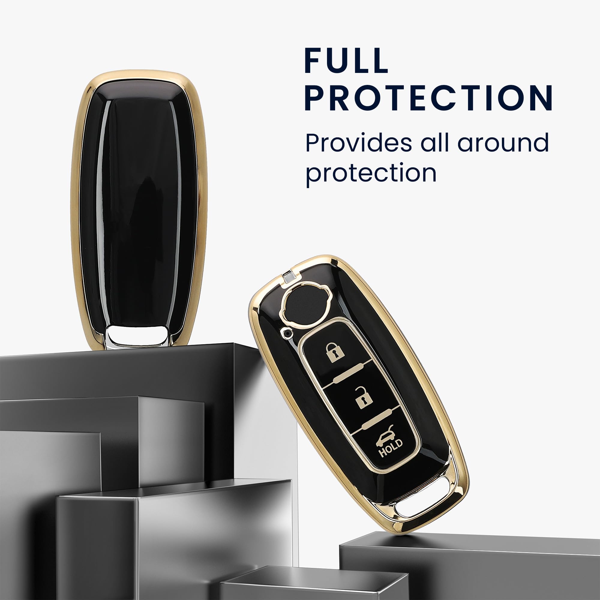 kwmobile Key Cover Compatible with Nissan 3-Button Ariya B6 B9 X-trail T33 Qashqai - Car Key Fob Case Protector - Black/Gold - Image 2