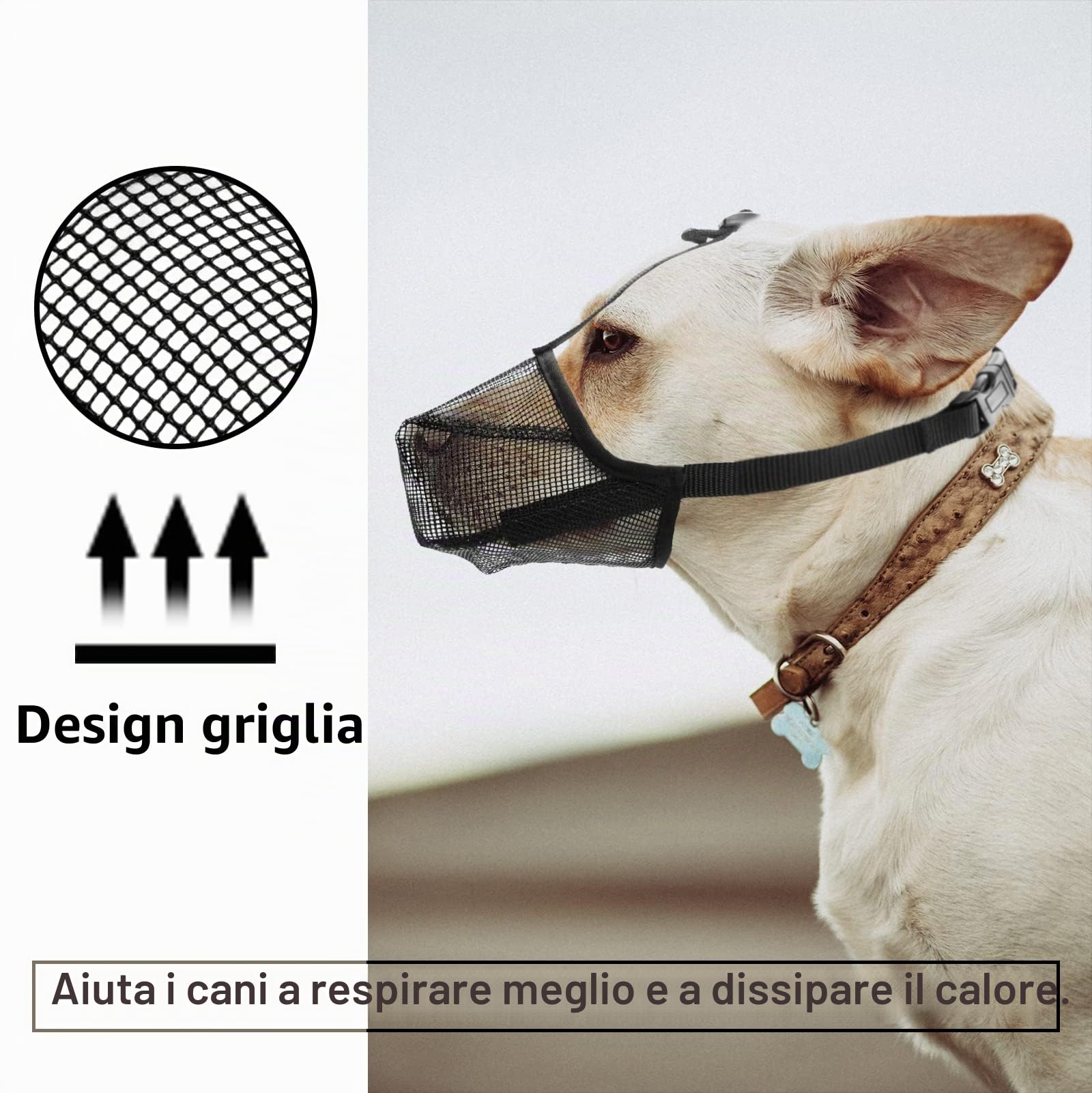Museruola per Cani con Maglia Arrotondata, Museruola Traspirante per Cani Piccoli Medi Grandi, Impedisce di Masticare, Rosicchiare e Mordere(L, Nero)