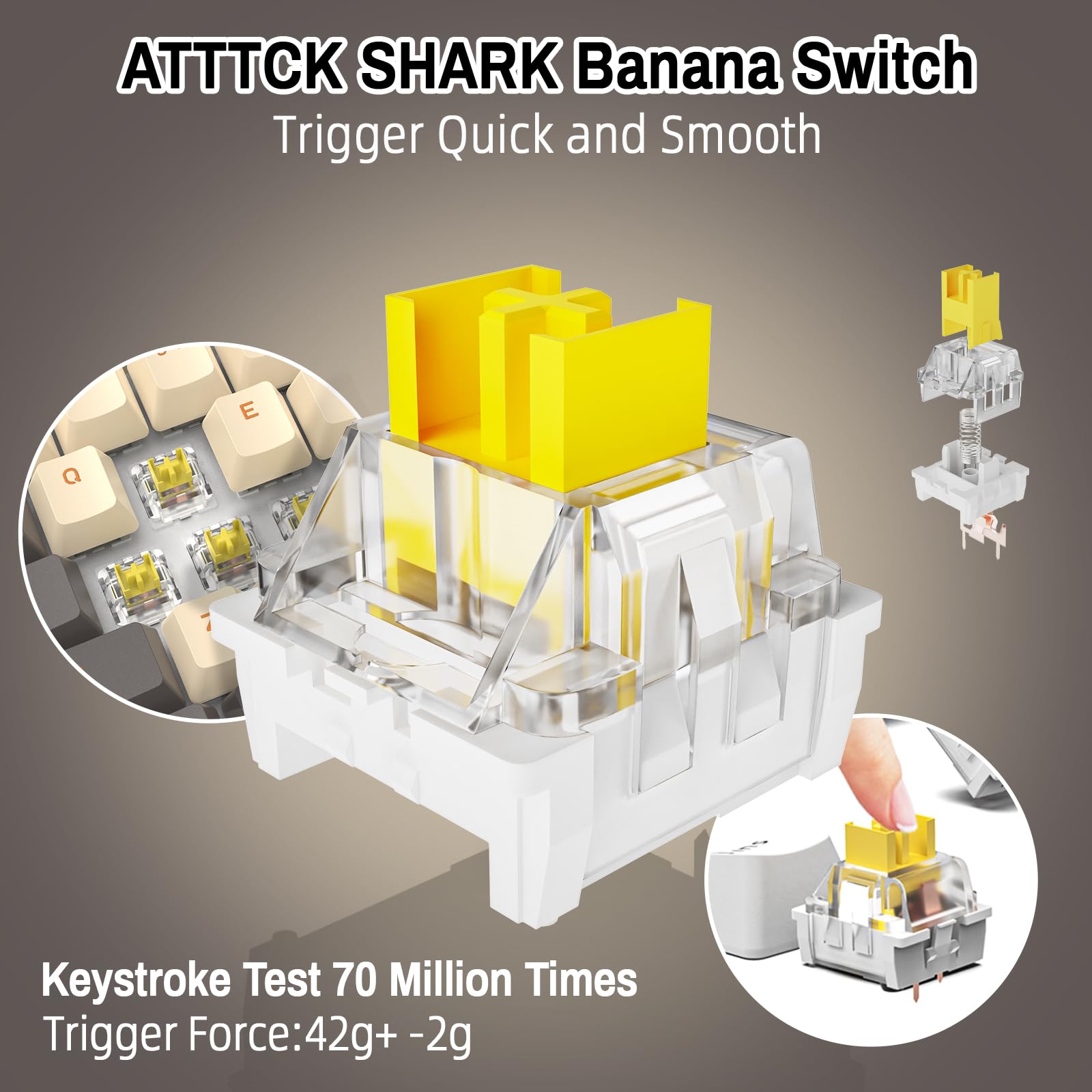 Attack Shark K98 Mechaniczna Klawiatura Gamingowa z Wymiennymi Switch'ami, 100 Klawiszy, BT5.0/2.4G/Przewód USB C, Bateria 3000mAh, Programowalne Podświetlenie RGB - Zmierzch (Żółte Switch)