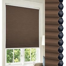 DEJAVU No Drill Cordless Cellular Shades, Blackout Honeycomb Blinds, No Tools Custom Thermal Insulated Energy Saving Window Shades for Bedroom, Living Room, Office, Easy to Install, Dark Brown