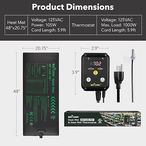 Miniatura 2 de BN-LINK Alfombrilla térmica duradera para plántulas de 48 x 20.75 pulgadas con controlador de termostato digital, impermeable, para inicio de