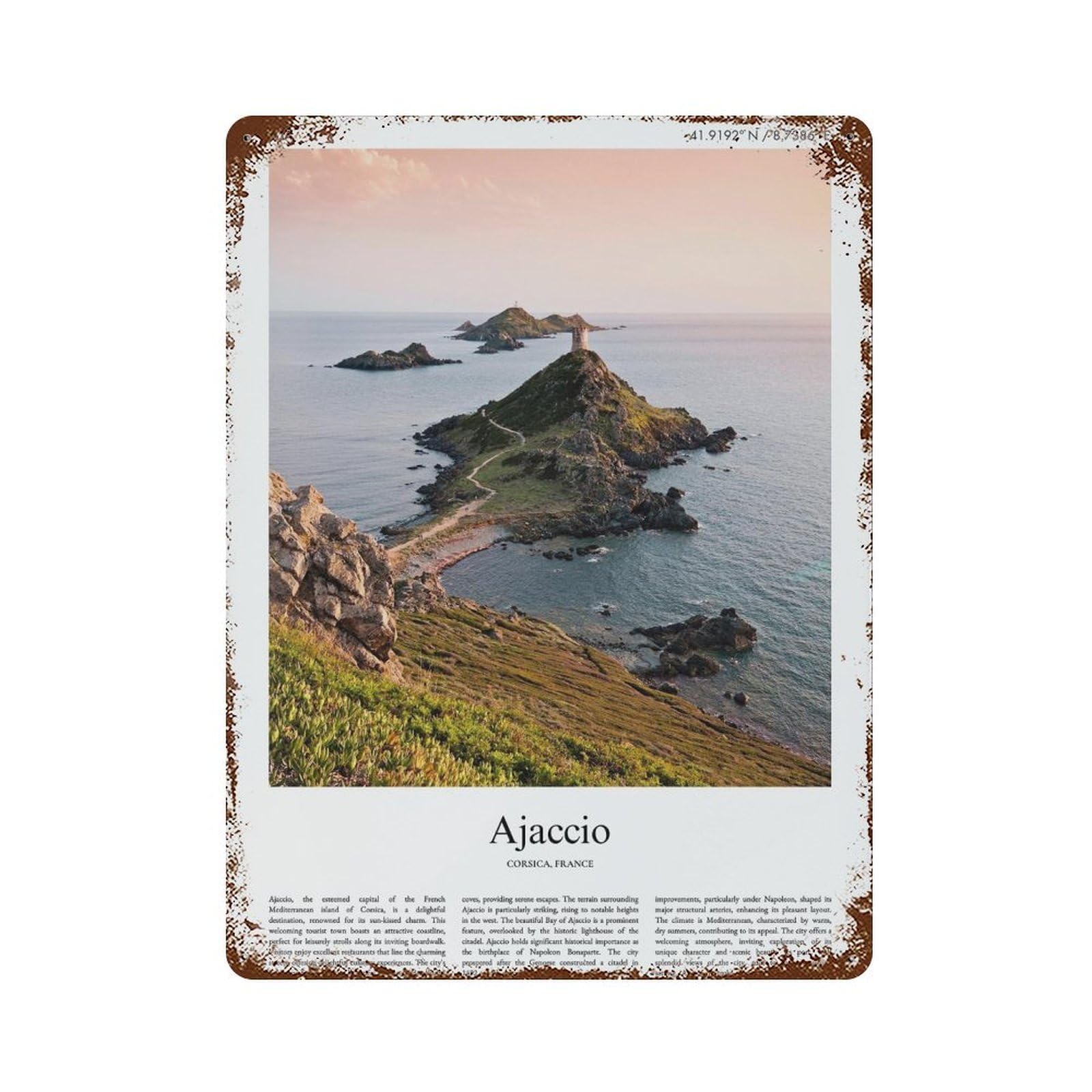 xiaoxiaoshen Ajaccio Corsica France City Scenery Wall Decor Art Metal Tin Poster Modern Home Decor Art Home Bar Shop Decorations Vintage Sign 40x30cm