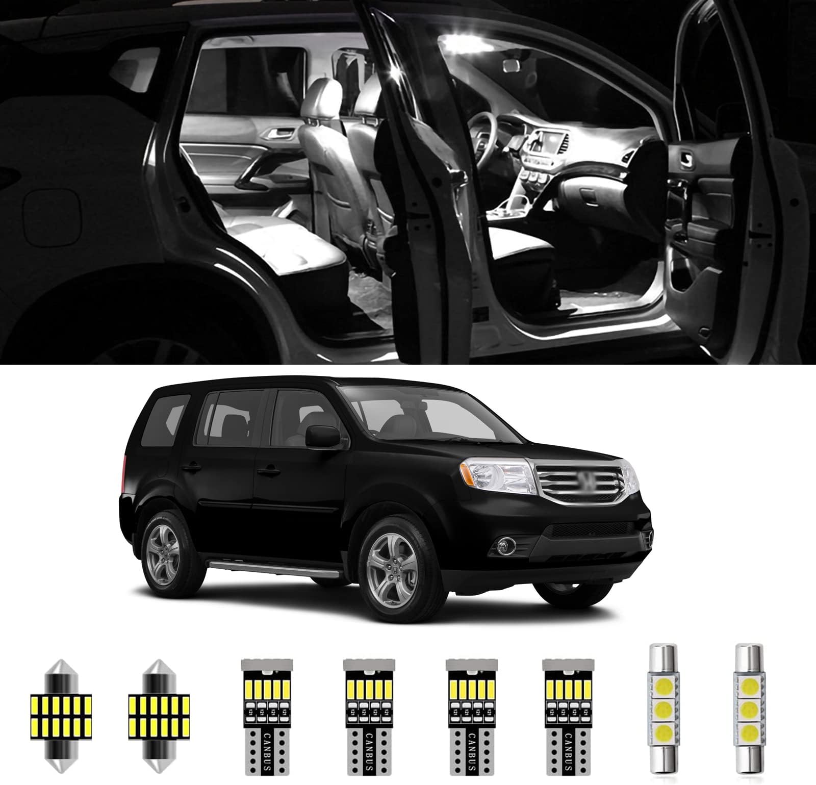 17pcs Pilot Interior LED Lights Kit Super Bright LED Map Dome Light Bulbs for 2009 2010 2011 2012 2013 2014 2015 Honda Pilot All Models