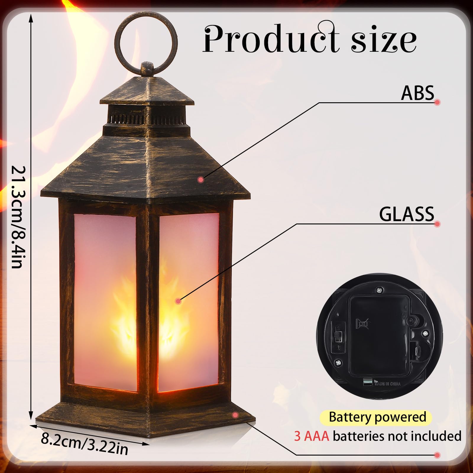 2 linternas LED vintage de 8.4 pulgadas para interiores, lámparas decorativas con efecto de llama, velas retro que funcionan con pilas para decoración de Ramadán al aire libre, patio, jardín, 2