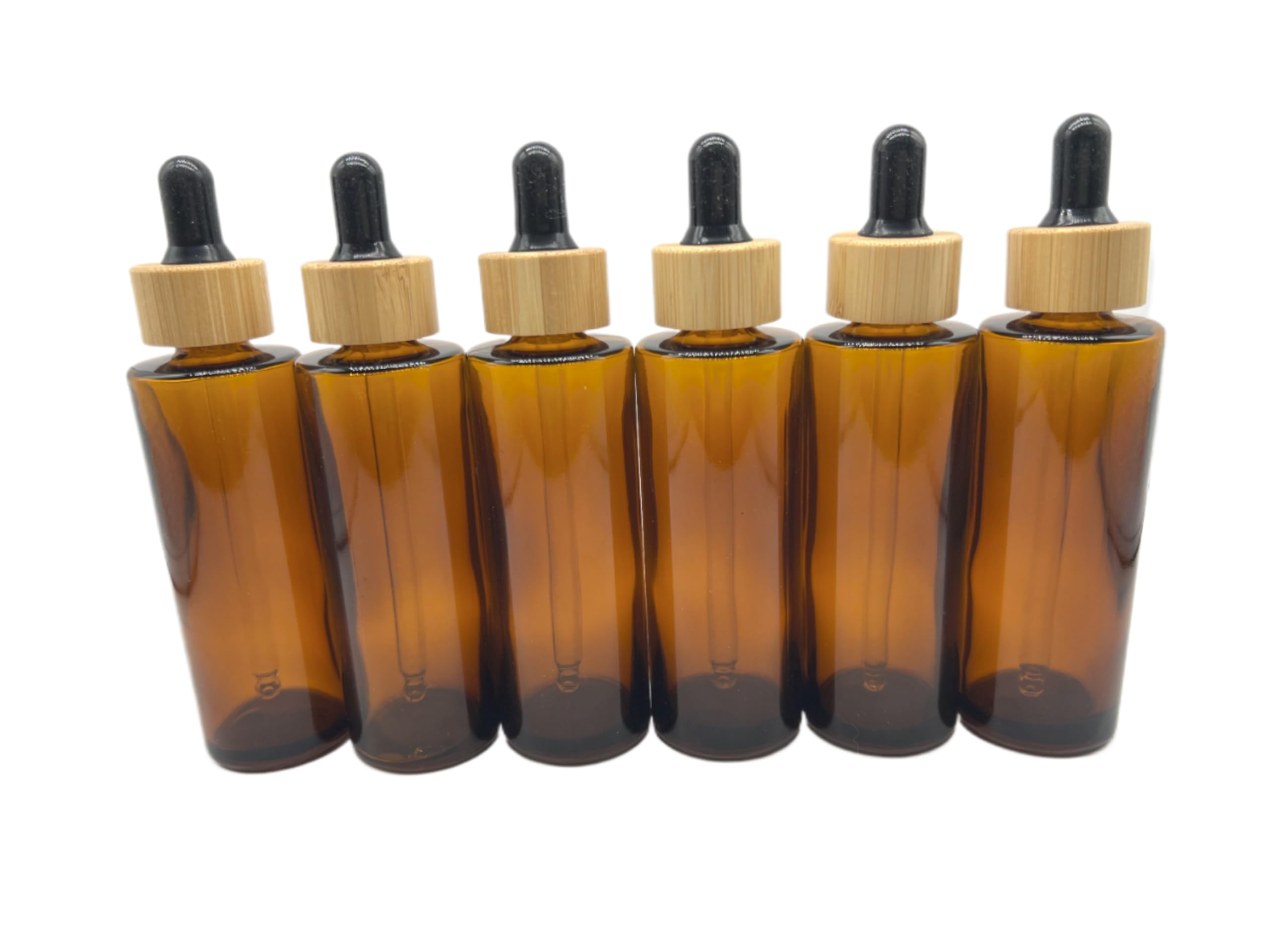 BEECO GIF2U Brown Glass Dropper Bottles 60ml/2 oz 6 PACK,Essential Oil Bottles With Eye Dropper And Bamboo Lids Perfume Sample Vials Essence Liquid
