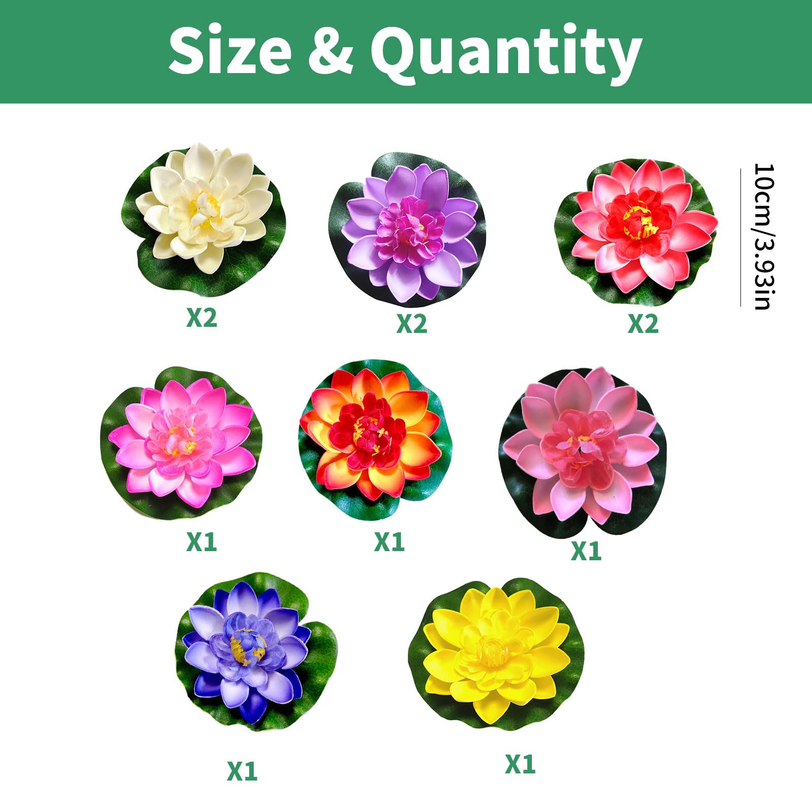 11 Pezzi Fiori di Loto Finti, 10 cm Fiori Galleggianti per Laghetti, Artificiale Ninfee per Giardini Domestici, Stagni, Fontane, Ruscelli, Acquari