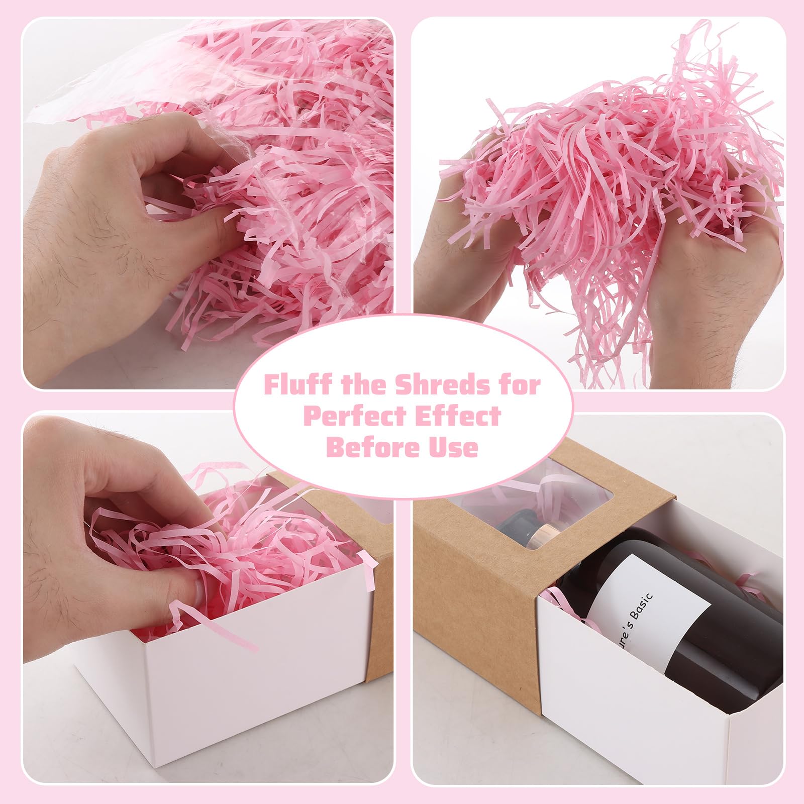 WOPPLXY Riempimento della scatola regalo della carta velina sminuzzata rosa 1.5KG | Carta velina sminuzzata per riempire cesti, champagne, bella carta velina sminuzzata per scatole regalo, cesti, imballaggi