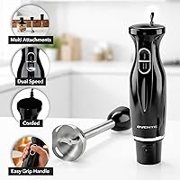Vista 2 de OVENTE licuadora de mano de inmersión, set de batidora de mano portátil eléctrica de 300W con 2 velocidades de mezcla, cuchillas de acero