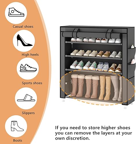 Miniatura 7 de Laiensia Organizador vertical para zapatos de 5 niveles, organizador de almacenamiento de zapatos que ahorra espacio, cubierta no tejida, estante