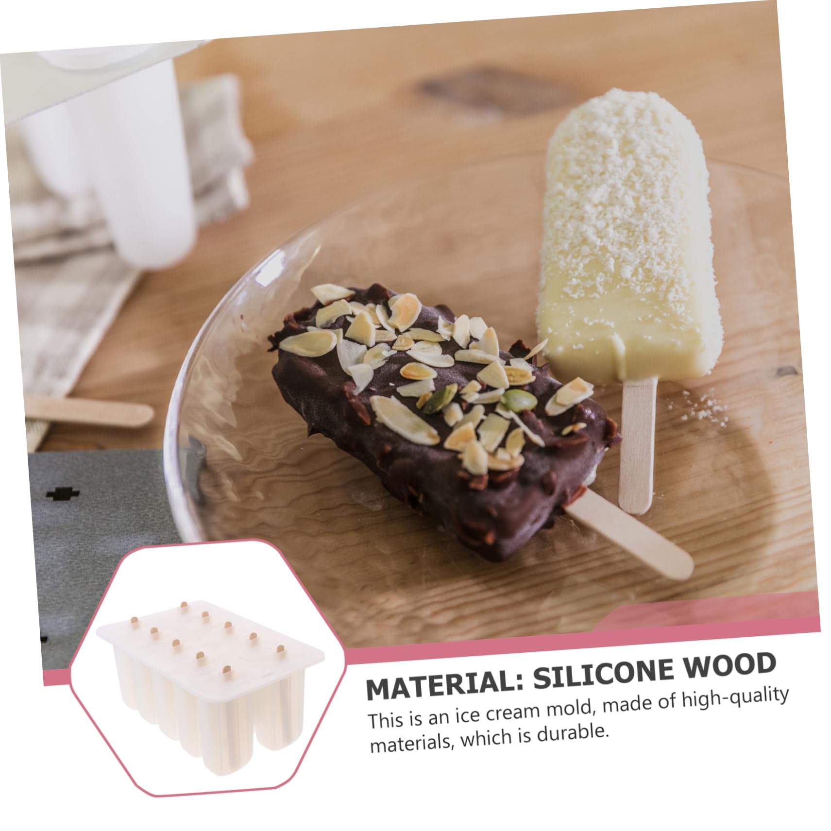 Moule à Glace en Silicone avec Bâtons en Bois, Lot de 10