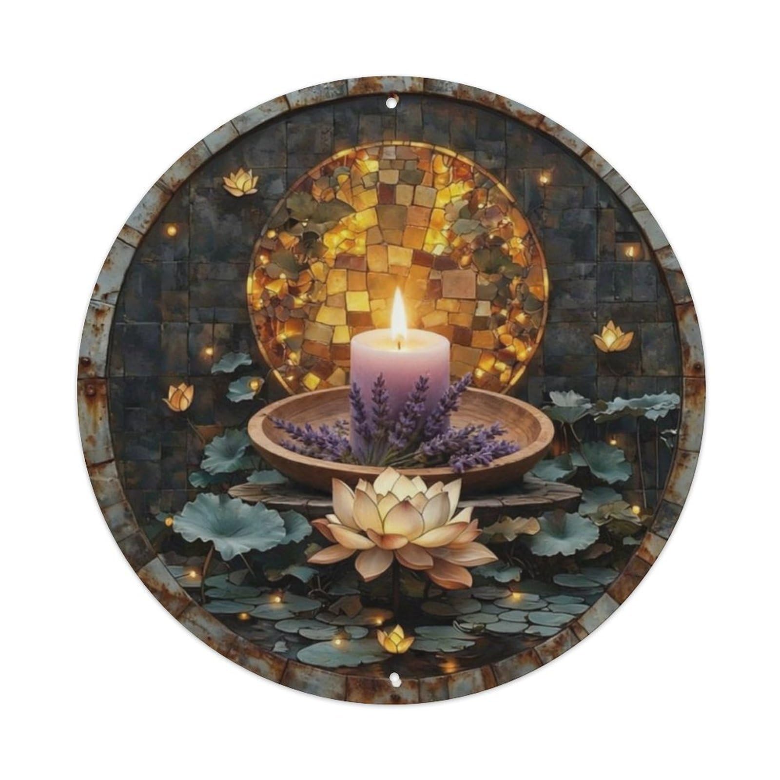 Lavender Candle Wooden Tray Metal Tin Sign Plaque