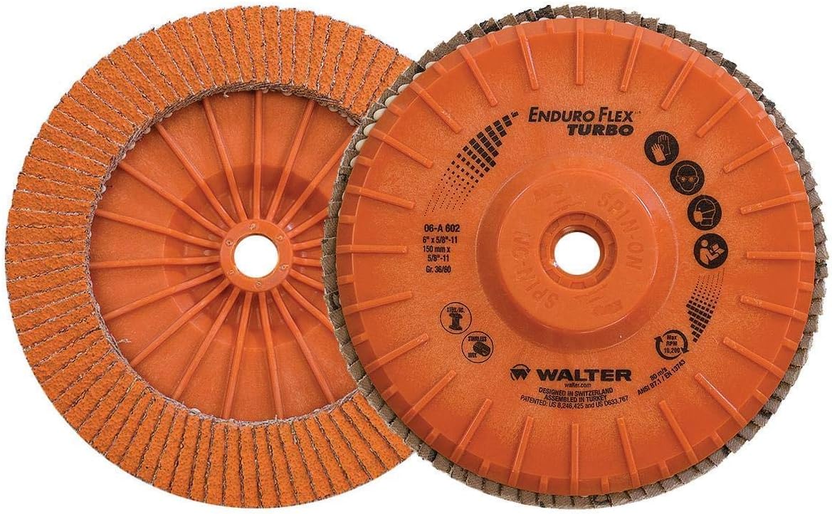 Walter Enduro-Flex Turbo Abrasive Flap Disc, Type 29, 5/8-11 Thread Size, Plastic Backing, Ceramic, 4-1/2 Diameter, Grit 36/60 (Pack of 10) by Walter Surface Technologies