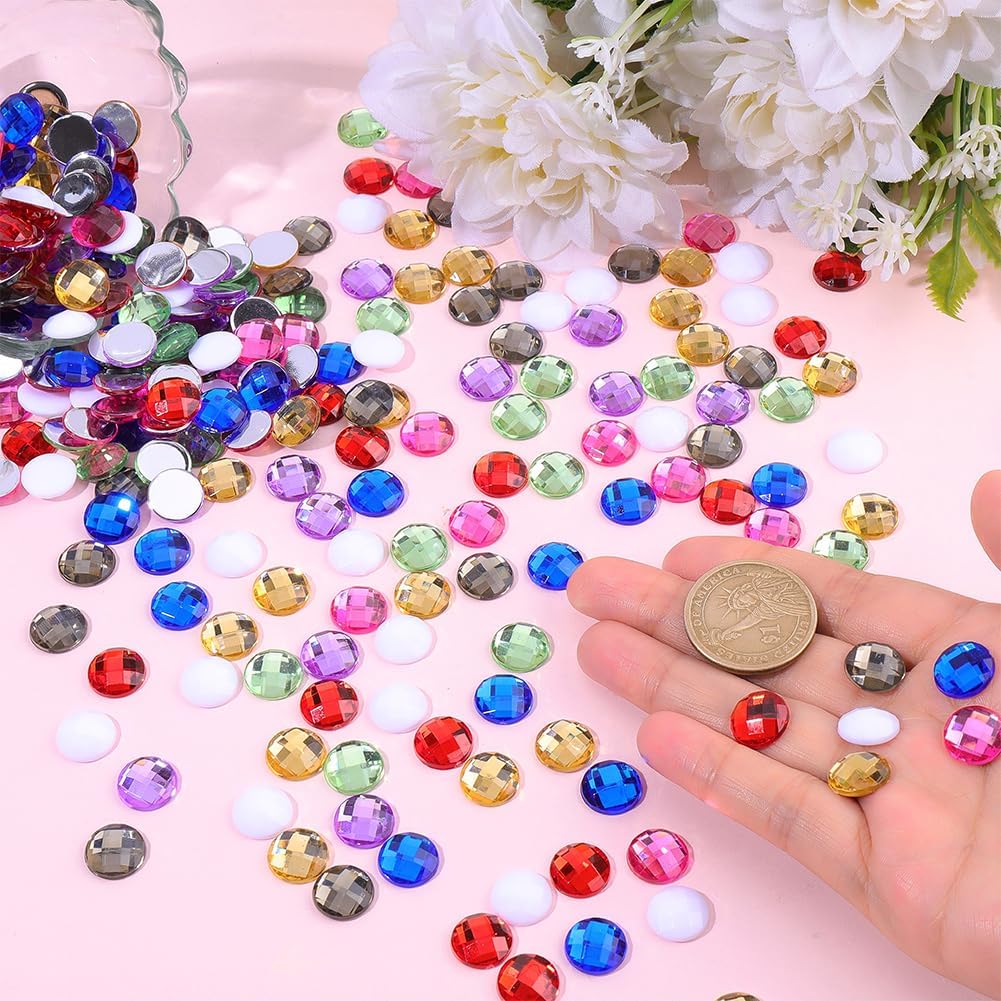 240Pcs Flatback Acrylic Rhinestone Colorful Reticulated Circle Jewel Crystals Multicolor Flat Back Plated Half Round Cabochons Rhinestones for Jewelry Making Shoes Hats Hairband Decoration - Image 3