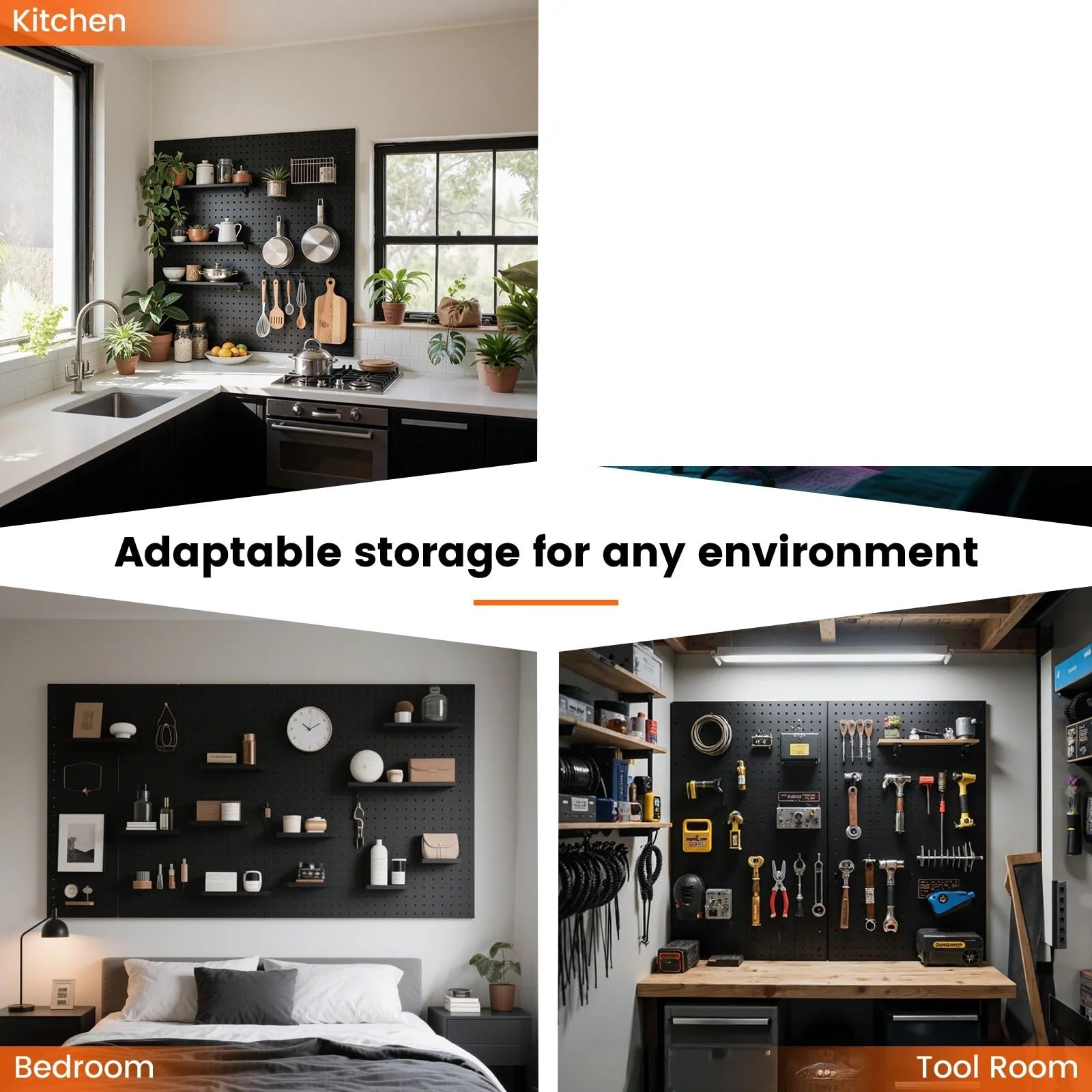 Panel Perforado Kit organizador de pared modular con paneles perforados metal negro Para Almacenamiento Y ExhibicióN