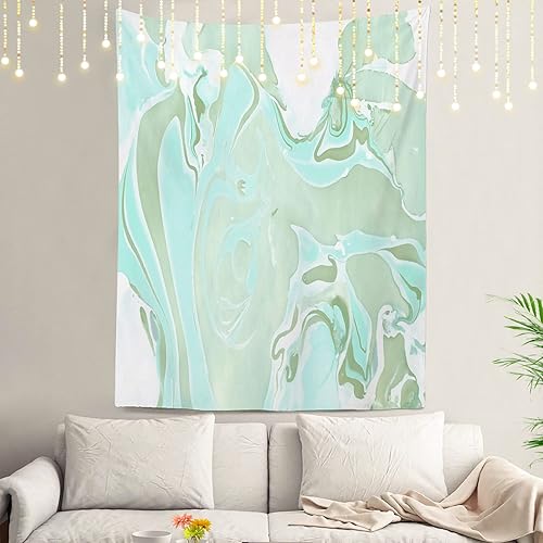 Miniatura 1 de Shrahala Tapiz de pared de mármol verde menta, textura tintada de mármol turquesa azul pastel para colgar en la pared, tapiz grande decorativo de