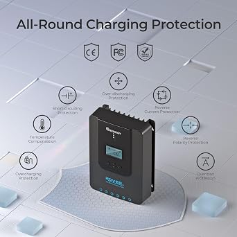 Renogy Solar Charge Controller Rover 20A 12V24V Auto DC Input MPPT Charge Controllers for Solar Panels Adjustable LCD for Gel Sealed Flooded Lithium Batteries