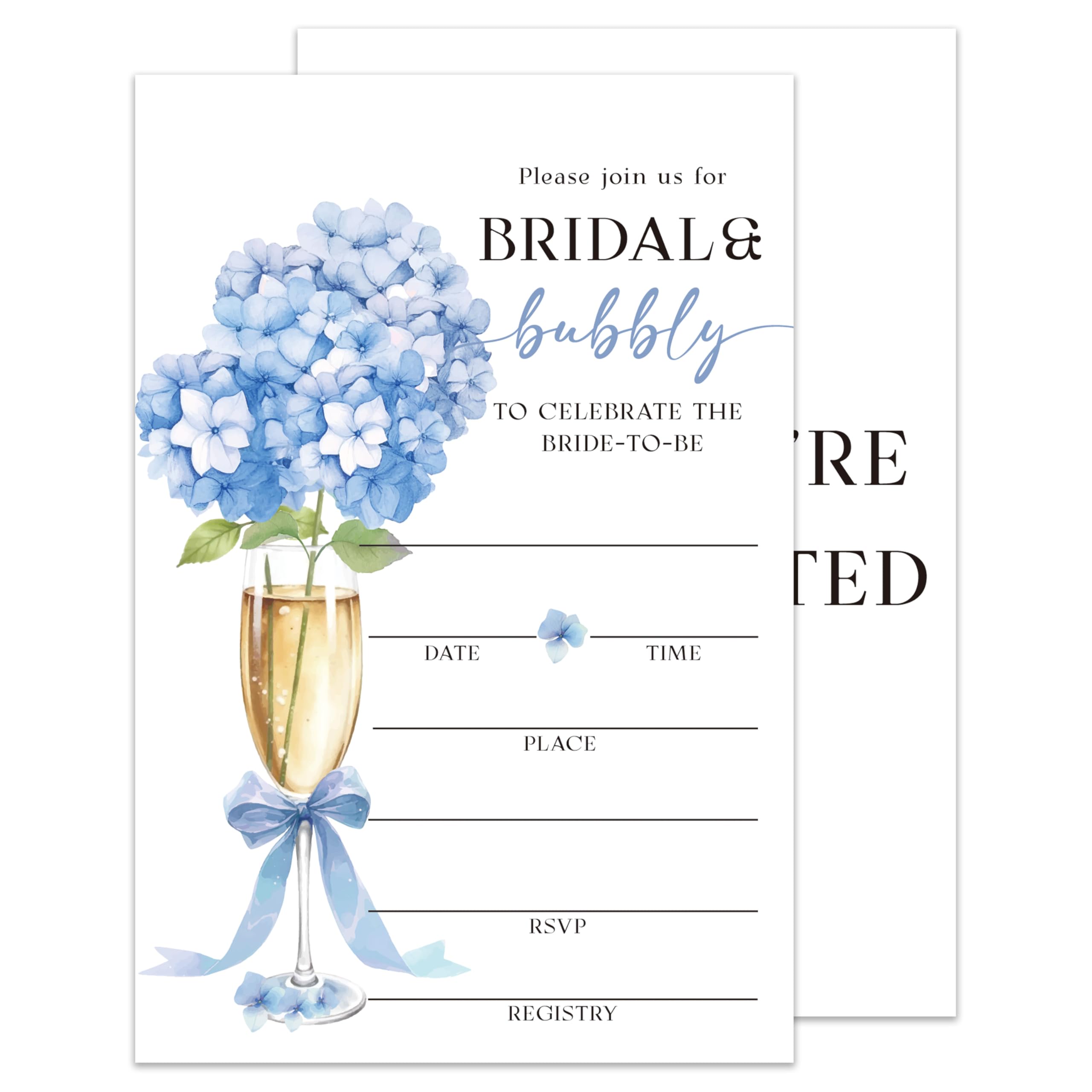 Fihjm Floral Bridal Shower Invitations, Bubble Bubbly Wedding Invitations, Fill-in Style Bridal Shower Invites with Envelopes (25 Sets)-Bri04