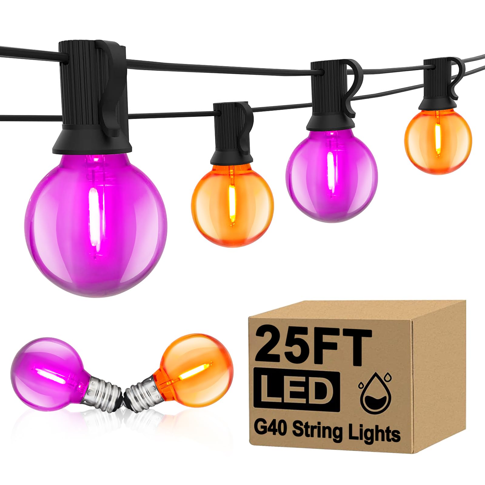 25FT Outdoor Halloween String Lights, G40 Outdoor Halloween