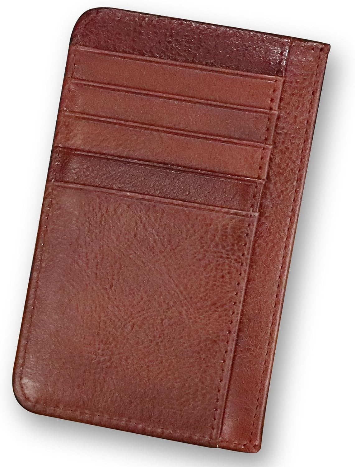 Genuine Leather Slim Wallet for Women and Men Credit Card Holder with RFlD Blocking Vintage Full Grain Leather Zip Purse Card Cases Money Clip (Red) - Image 7
