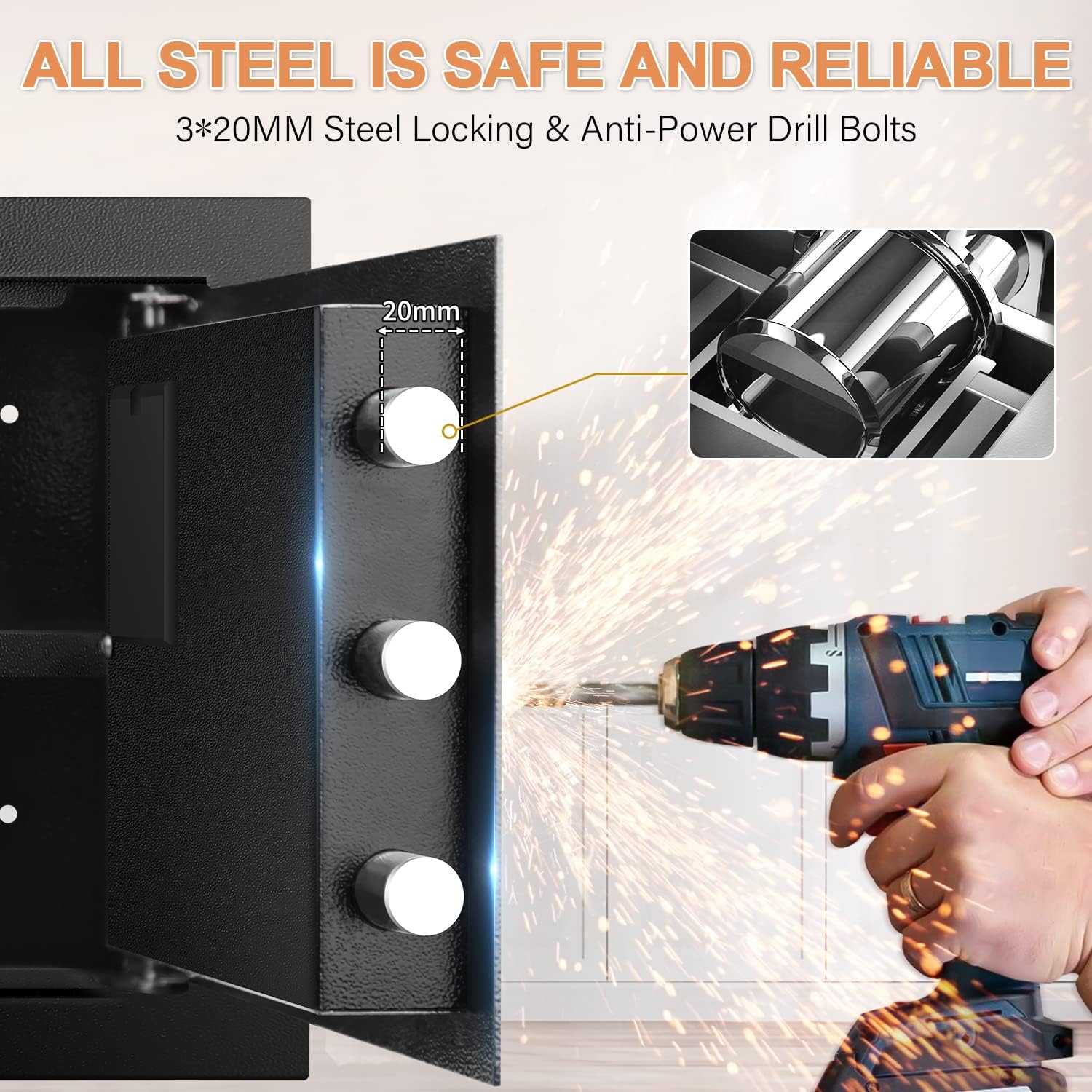 1.2 Cubic Fireproof Safe with Waterproof Fireproof Money Bag, Home Security Safe Box with Induction Light and Emergency Battery Box, for Home Office Cash Jewelry Guns Documents or Medicines - - 
