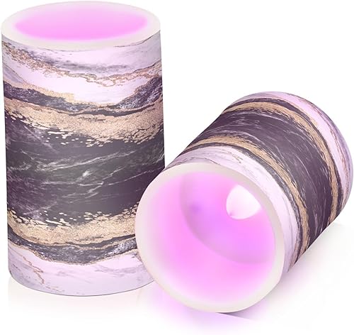 Vista 16 de Velas parpadeantes sin llama, velas LED moradas de mariposa lavanda con temporizador remoto, juego de 2 velas a pilas para San Valentín, boda