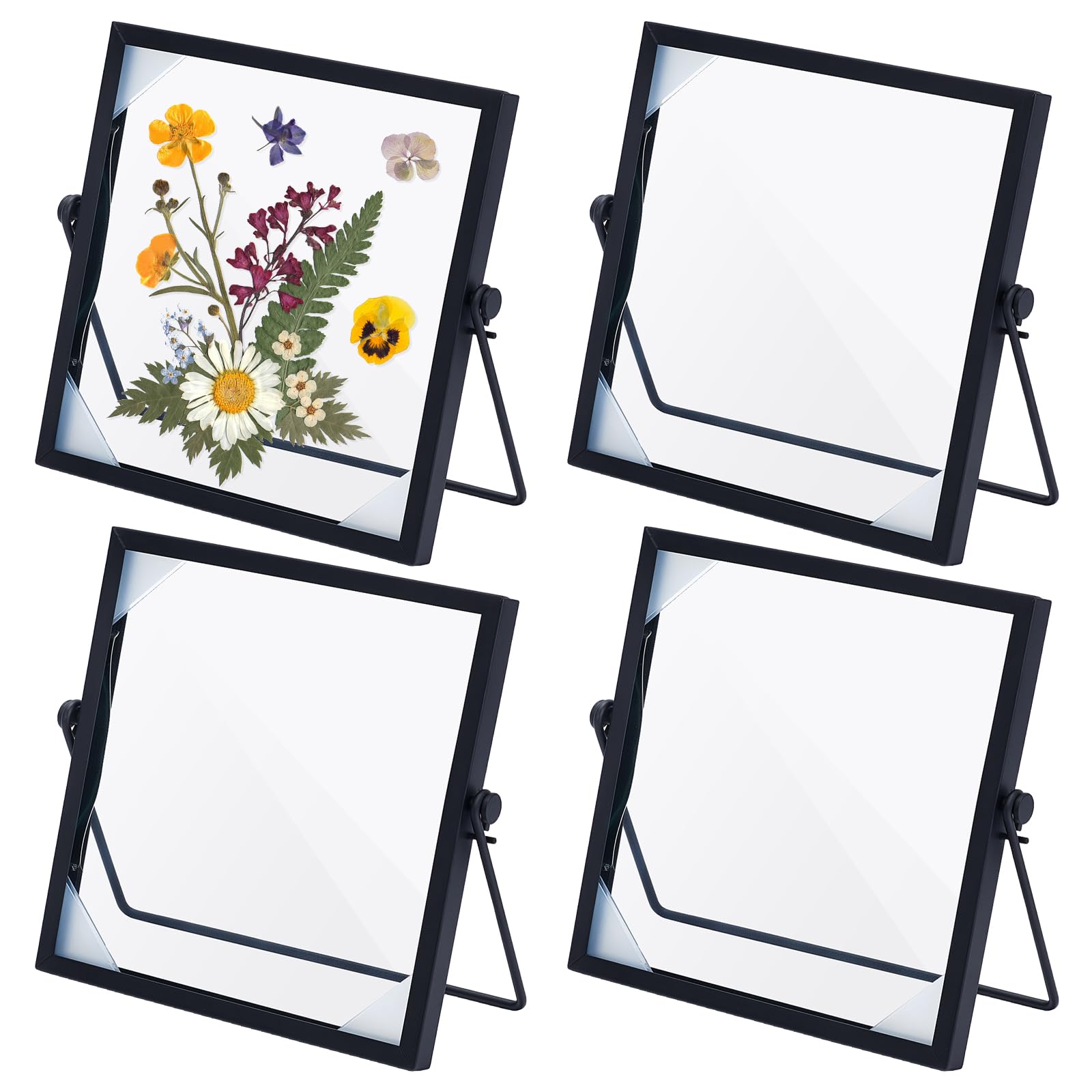GLASSWINDS Pressed Flower Frames, Double Glass Frame for Pressed Flowers Handmade, 5.4x5.4 Inches Clear Glass Photo Frames, Black Floating Frames for Press Flowers Tabletop Display DIY Birthday Gift