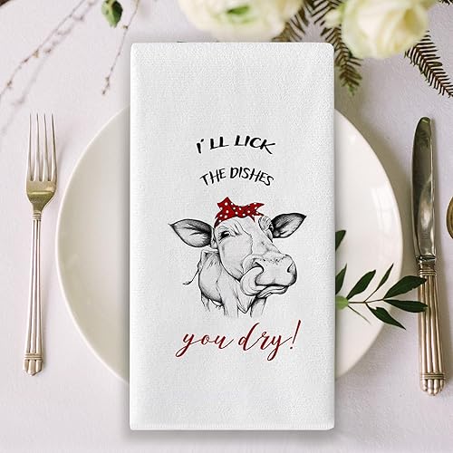 Miniatura 5 de Seliem Funny Farm Cow - Toalla de cocina con diseño de vaca de granja, cocina, Closed The Heifers Had it I'll Lick The Dishes You Dry Sign paño de