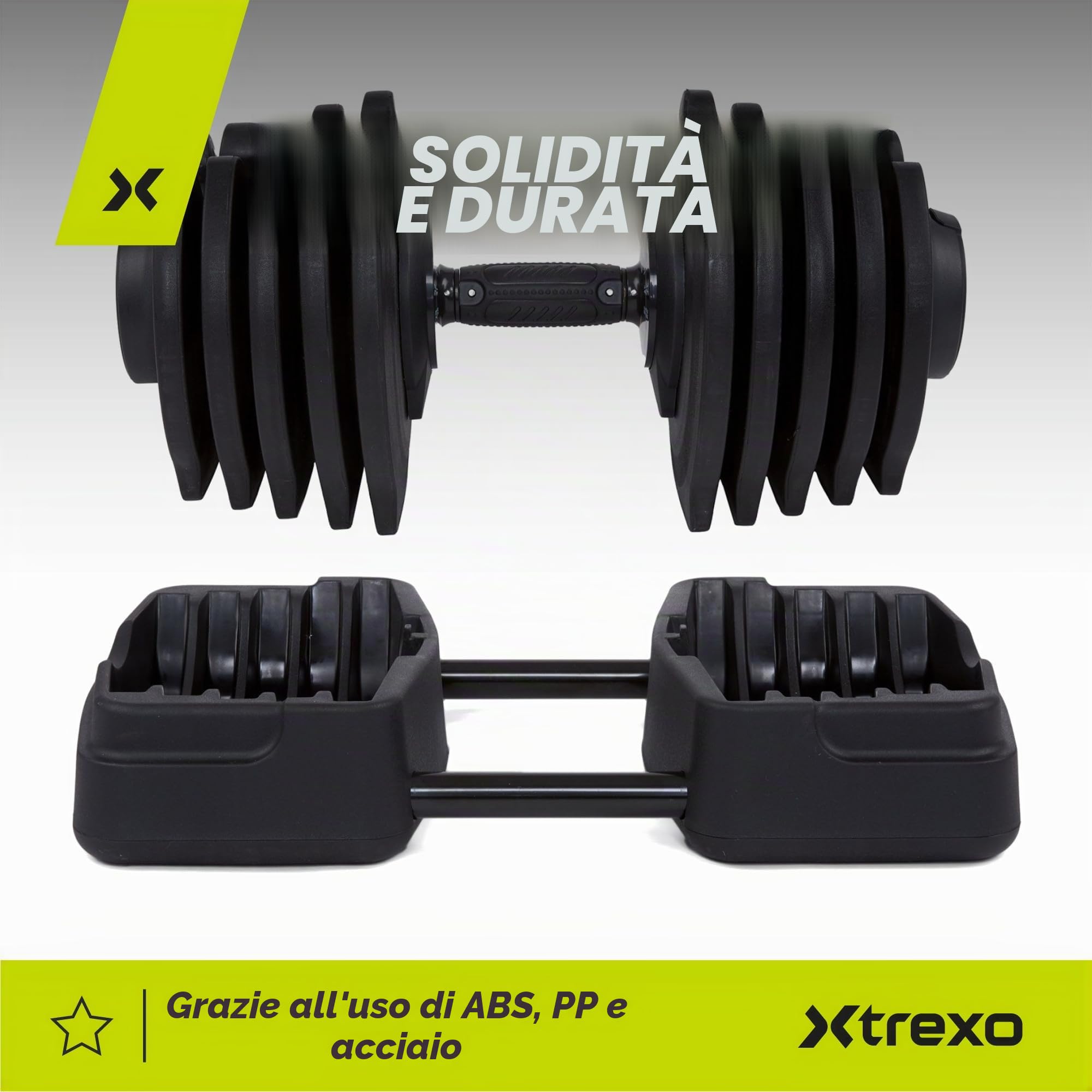 TREXO Set di manubri corti e bilancieri regolabili 2 in 1, da 2 kg a 41 kg, ideale per allenamento di forza, fitness e costruzione muscolare, manubri e bilancieri regolabili, set in ferro con