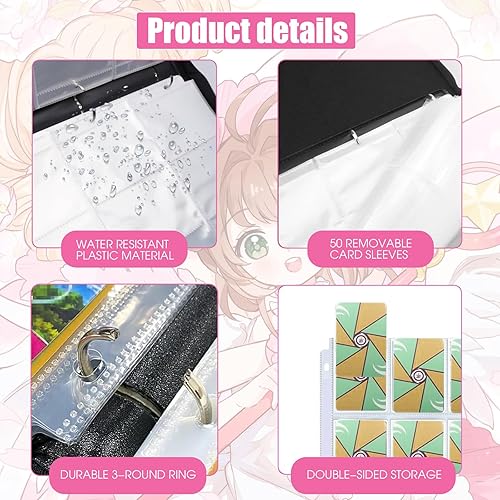 Miniatura 3 de Carpeta de tarjetas para carpeta de tarjetas de animación de anime, tarjetas intercambiables con cremallera de alta calidad, 50 páginas desmontables