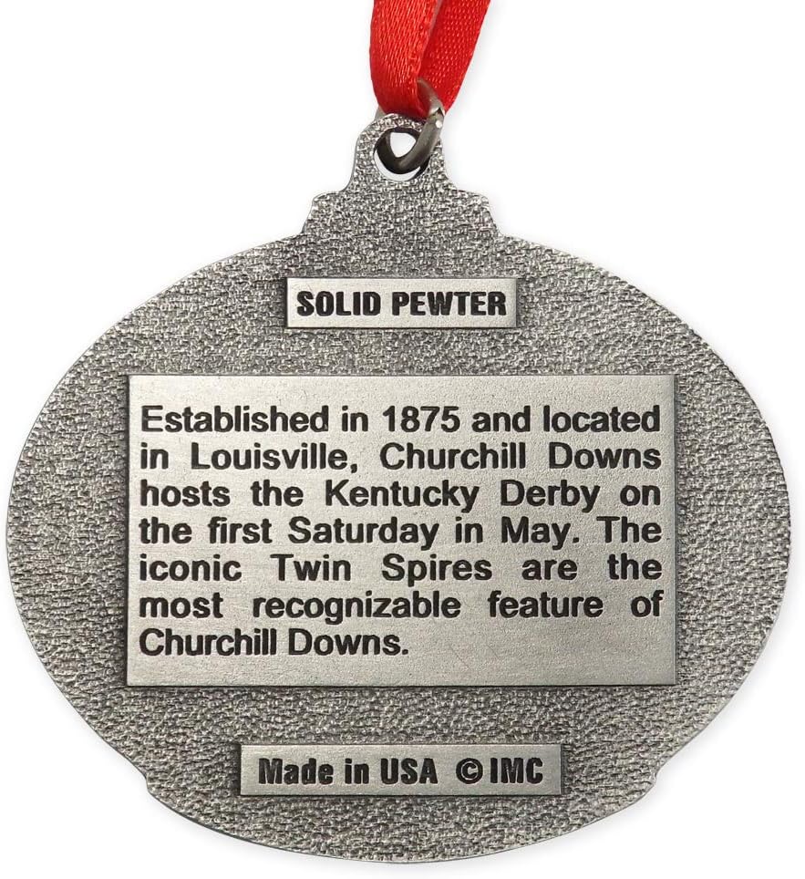 Churchill Downs Twin Spires Color Pewter Ornament. IMC-Retail