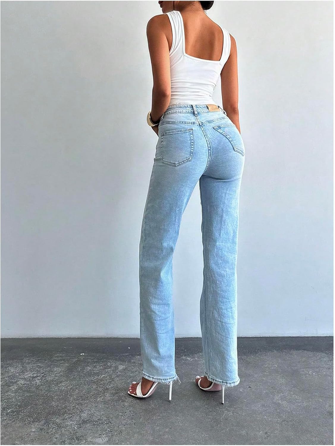 OYOANGLE Women's Metal Ring Linked Criss Cross Cut Out Bodysuits Sleeveless Fitted Body Suit Tops - Image 2