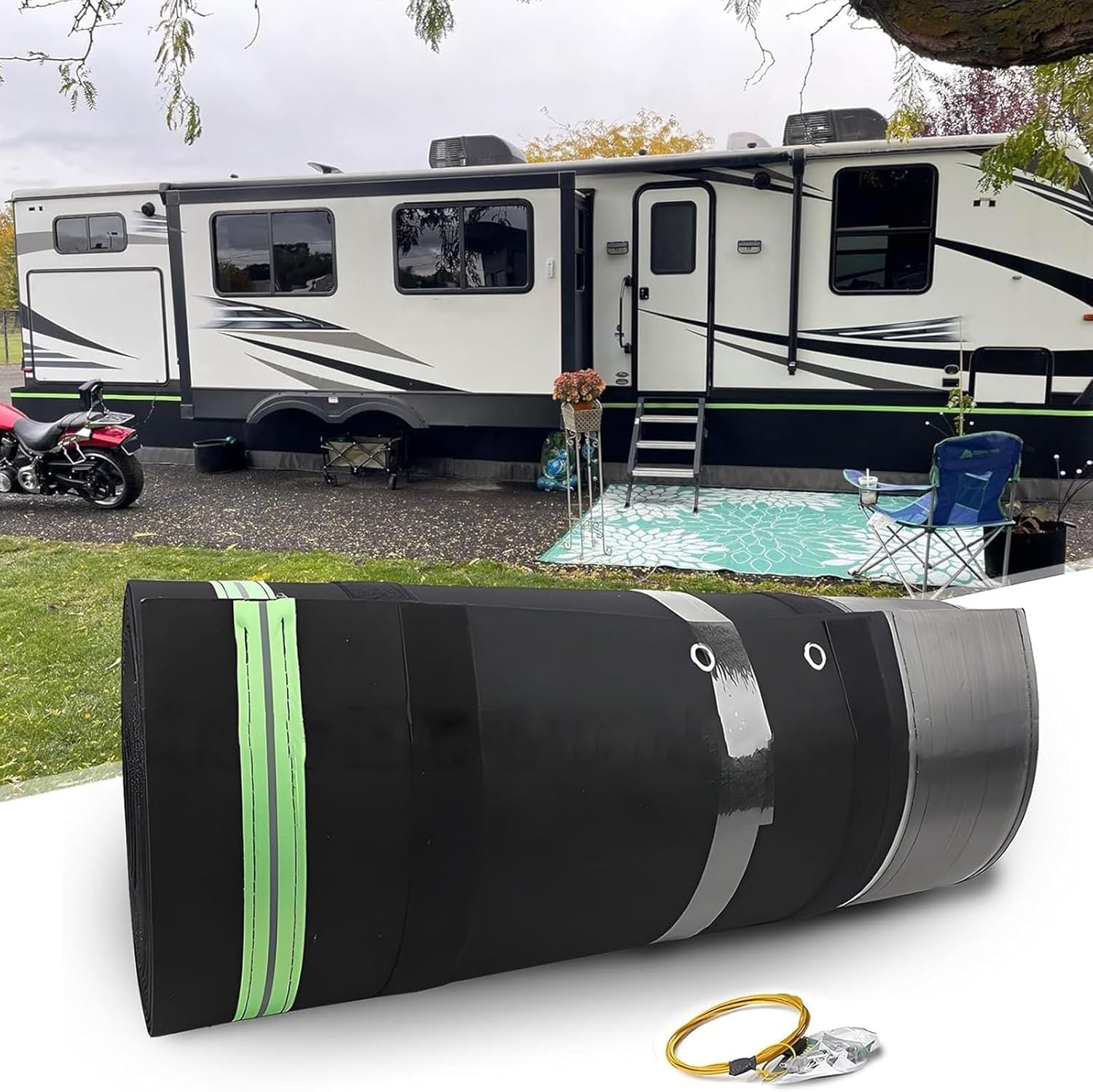 Easy Installation RV Skirting for Winter, Insulated Under Skirting with Lock, Windproof Snowproof Travel Trailer Skirt with Mesh Bottom, Camper Underpinning for Outdoor Yard(High: 31in,92FT/28M)
